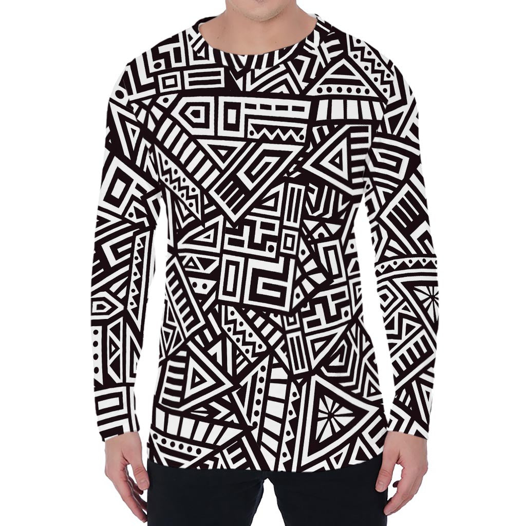 Tribal Aztec Geometric Pattern Print Men's Long Sleeve T-Shirt