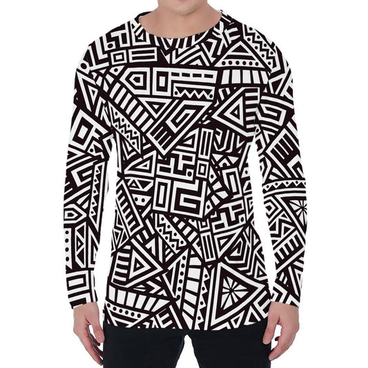 Tribal Aztec Geometric Pattern Print Men's Long Sleeve T-Shirt