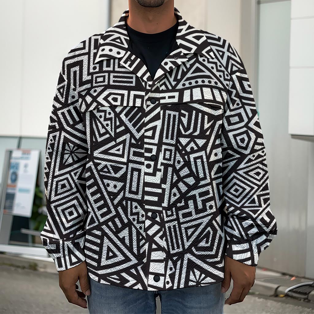 Tribal Aztec Geometric Pattern Print Men's Shirt Jacket