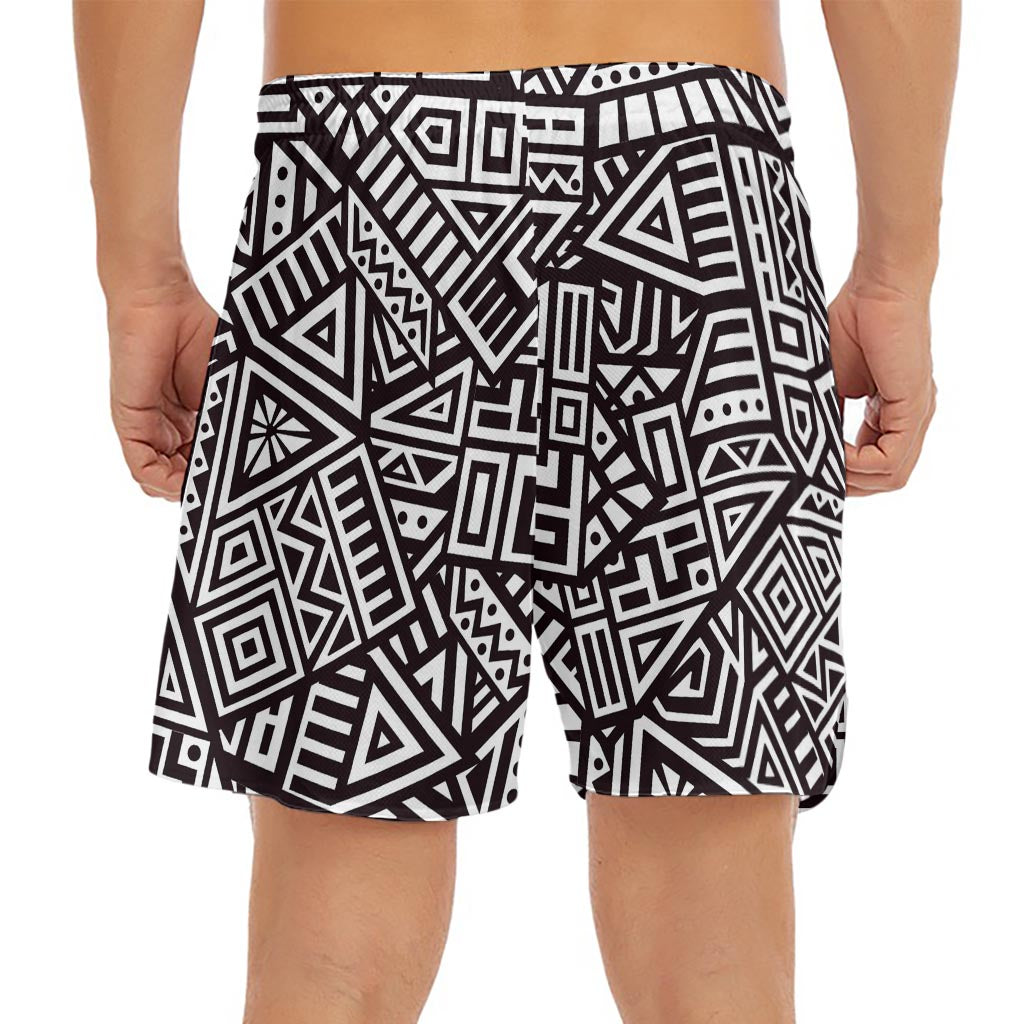 Tribal Aztec Geometric Pattern Print Men's Split Running Shorts