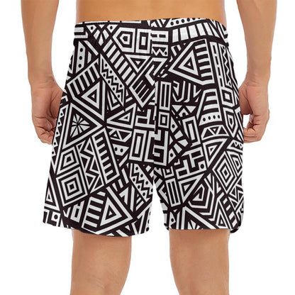 Tribal Aztec Geometric Pattern Print Men's Split Running Shorts