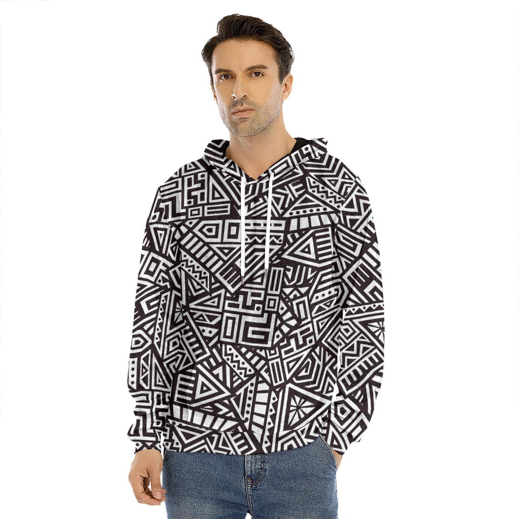 Tribal Aztec Geometric Pattern Print Men's Velvet Pullover Hoodie