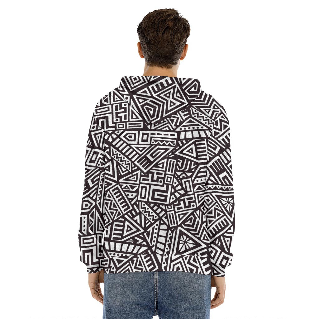 Tribal Aztec Geometric Pattern Print Men's Velvet Pullover Hoodie