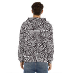 Tribal Aztec Geometric Pattern Print Men's Velvet Pullover Hoodie