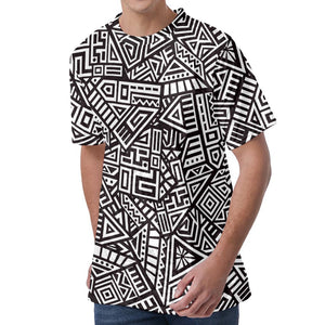 Tribal Aztec Geometric Pattern Print Men's Velvet T-Shirt