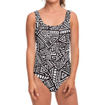 Tribal Aztec Geometric Pattern Print One Piece Swimsuit