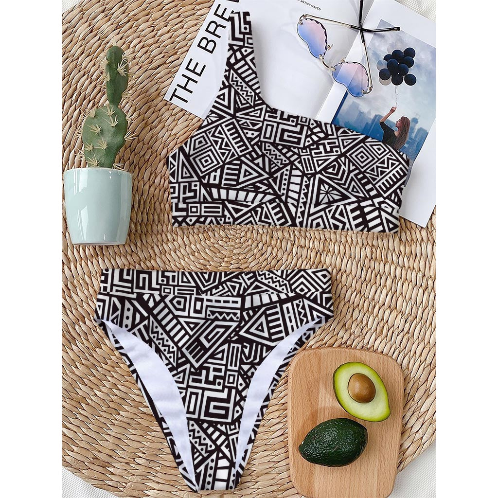 Tribal Aztec Geometric Pattern Print One Shoulder Bikini Top