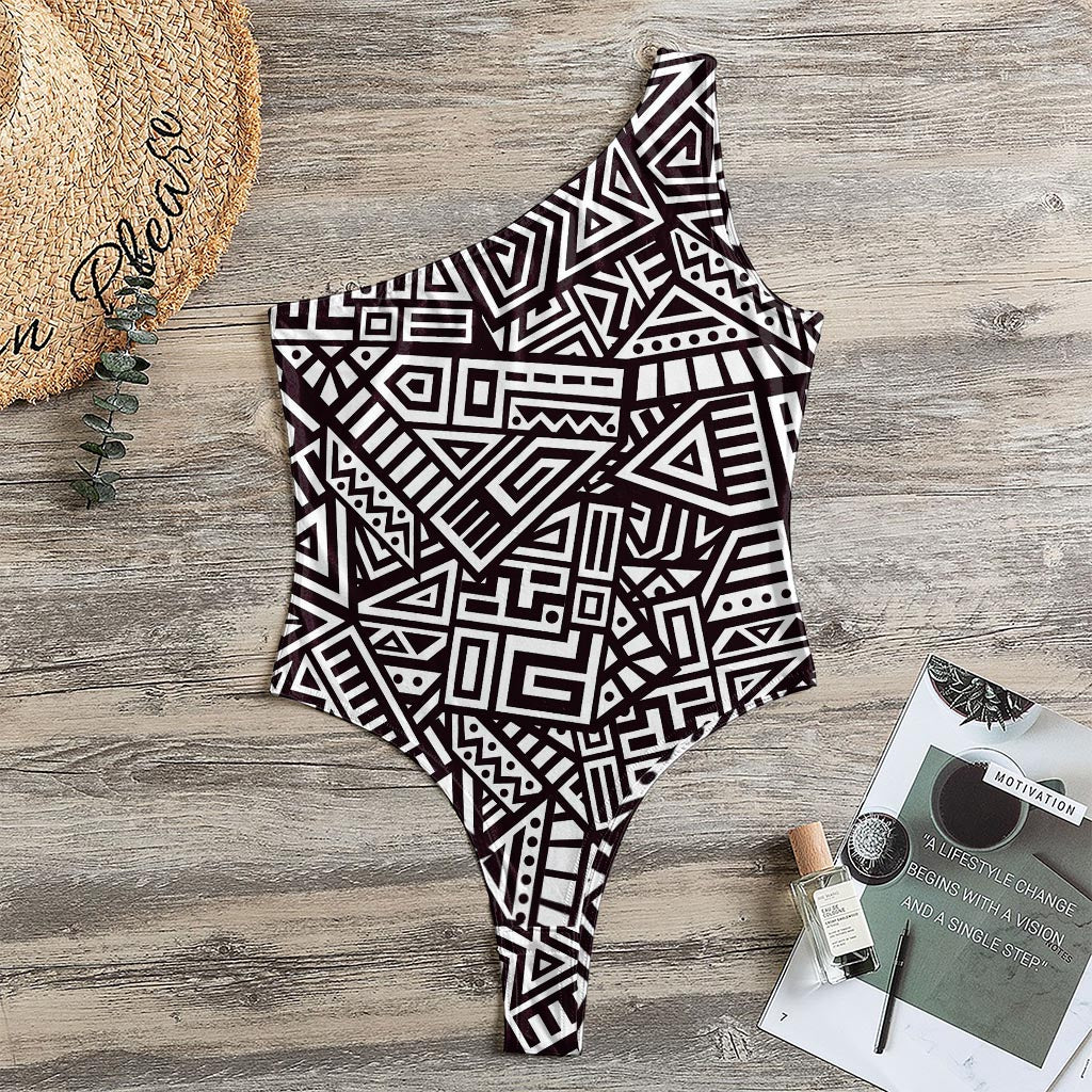 Tribal Aztec Geometric Pattern Print One Shoulder Bodysuit