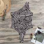 Tribal Aztec Geometric Pattern Print One Shoulder Bodysuit