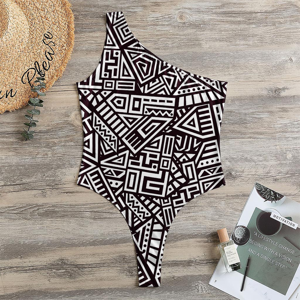 Tribal Aztec Geometric Pattern Print One Shoulder Bodysuit