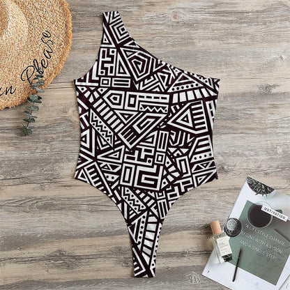 Tribal Aztec Geometric Pattern Print One Shoulder Bodysuit