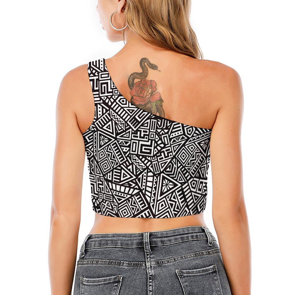 Tribal Aztec Geometric Pattern Print One Shoulder Crop Top