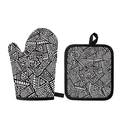 Tribal Aztec Geometric Pattern Print Oven Mitt And Pot Holder Set
