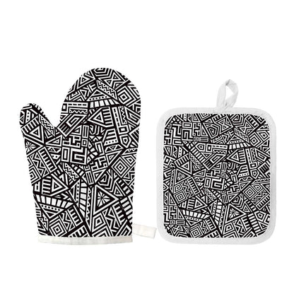 Tribal Aztec Geometric Pattern Print Oven Mitt And Pot Holder Set