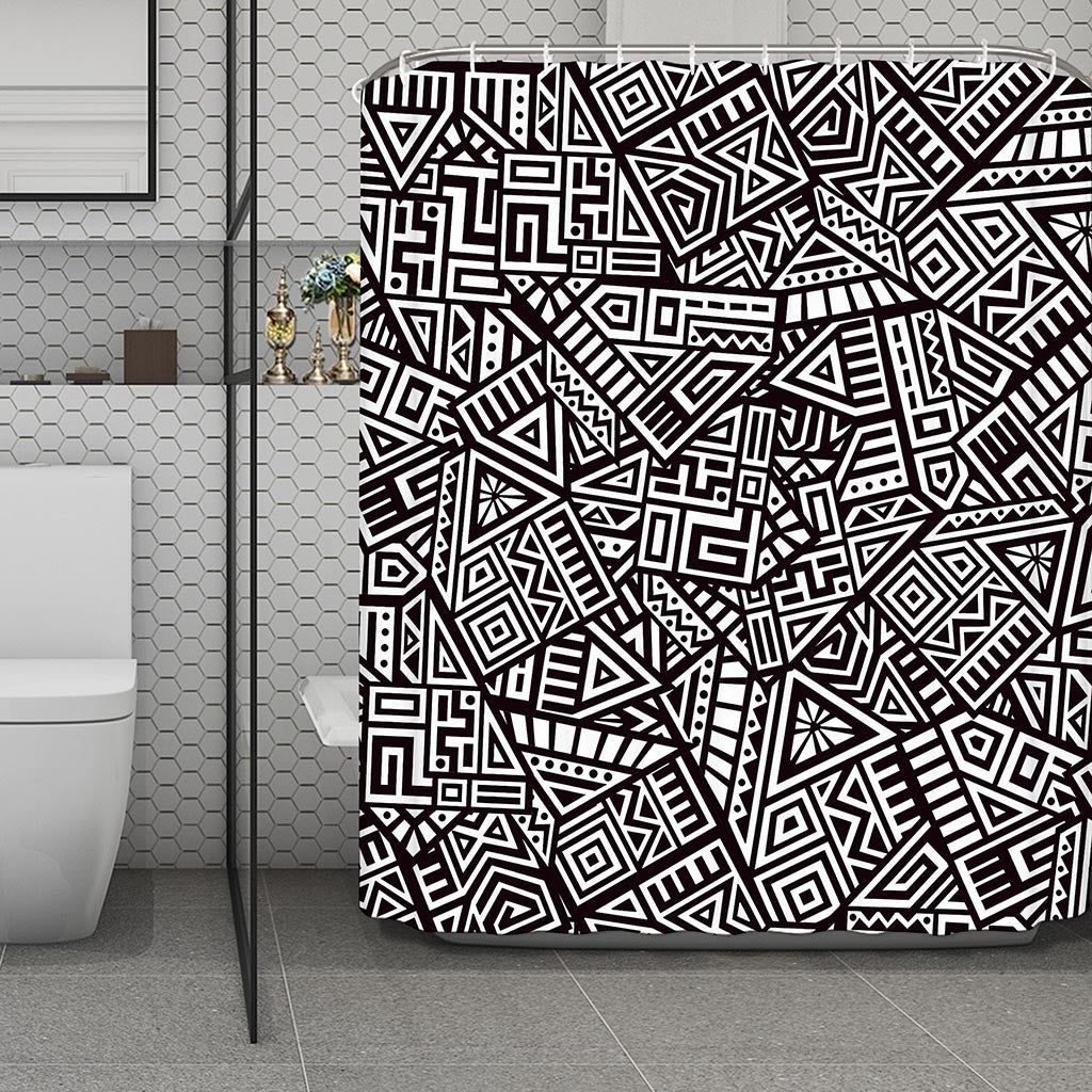 Tribal Aztec Geometric Pattern Print Polyester Shower Curtain