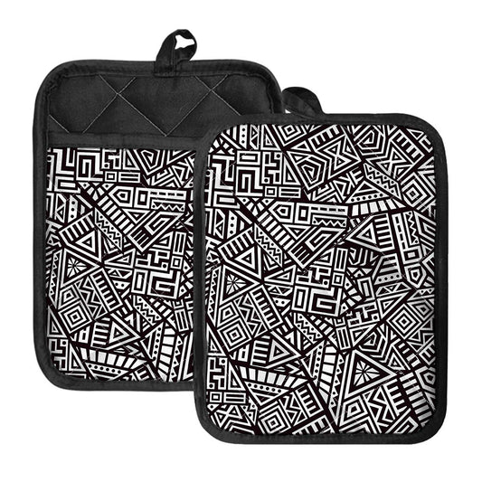 Tribal Aztec Geometric Pattern Print Pot Holders With Pocket