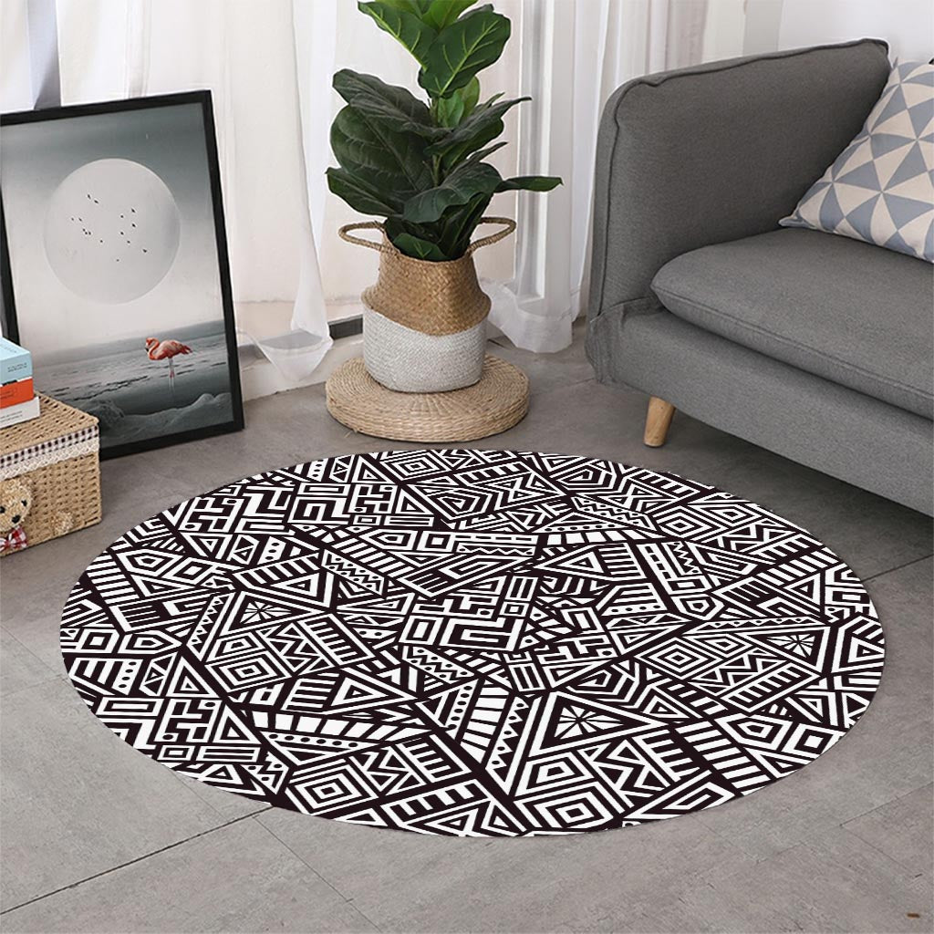 Tribal Aztec Geometric Pattern Print Round Rug