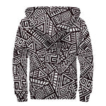 Tribal Aztec Geometric Pattern Print Sherpa Lined Zip Up Hoodie