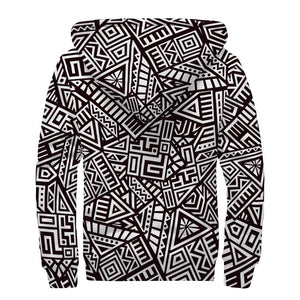 Tribal Aztec Geometric Pattern Print Sherpa Lined Zip Up Hoodie