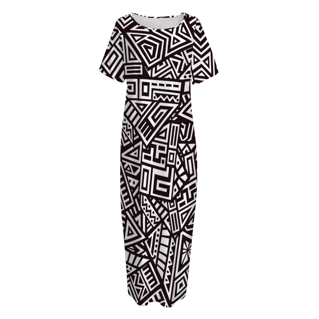 Tribal Aztec Geometric Pattern Print Short Sleeve Long Nightdress