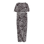 Tribal Aztec Geometric Pattern Print Short Sleeve Long Nightdress