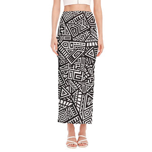 Tribal Aztec Geometric Pattern Print Side Slit Maxi Skirt