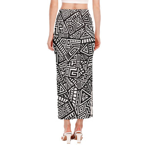 Tribal Aztec Geometric Pattern Print Side Slit Maxi Skirt