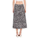 Tribal Aztec Geometric Pattern Print Side Slit Midi Skirt