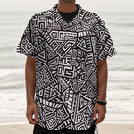 Tribal Aztec Geometric Pattern Print Textured Short Sleeve Shirt
