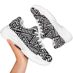 Tribal Aztec Geometric Pattern Print White Chunky Shoes