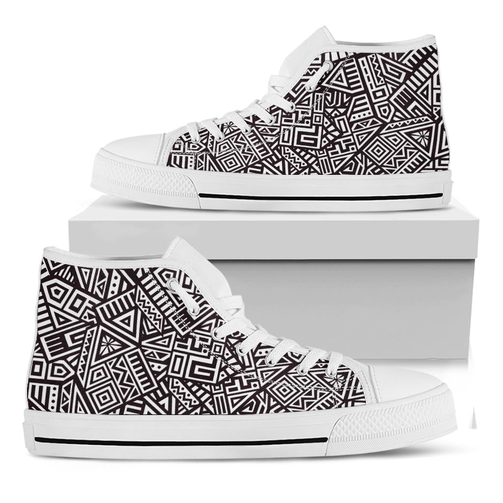 Tribal Aztec Geometric Pattern Print White High Top Sneakers