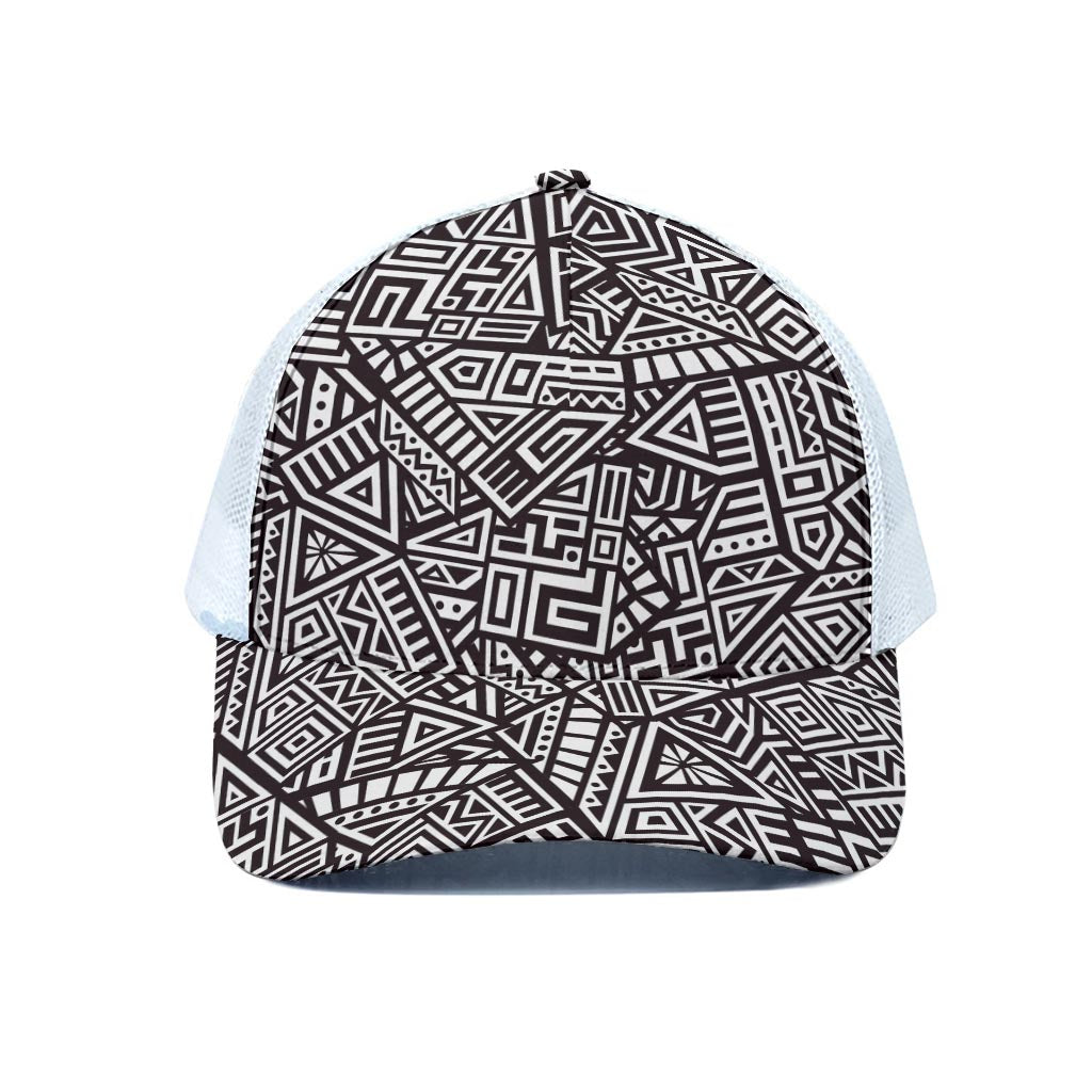 Tribal Aztec Geometric Pattern Print White Mesh Trucker Cap