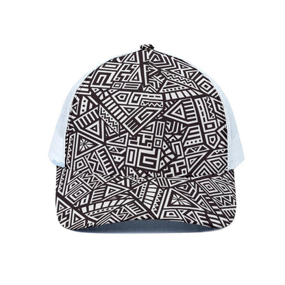 Tribal Aztec Geometric Pattern Print White Mesh Trucker Cap