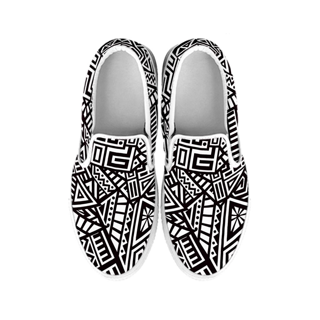 Tribal Aztec Geometric Pattern Print White Slip On Sneakers