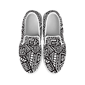 Tribal Aztec Geometric Pattern Print White Slip On Sneakers