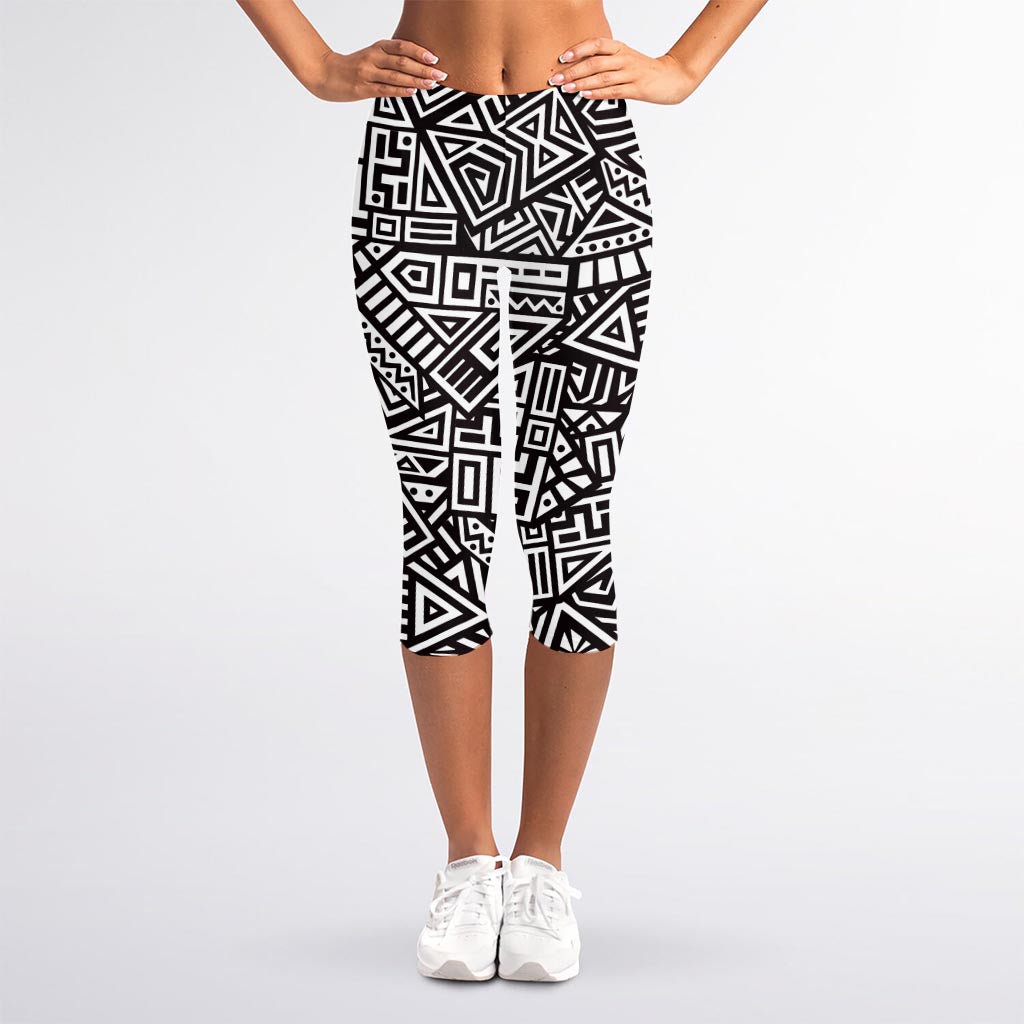 Tribal Aztec Geometric Pattern Print Women's Capri Leggings