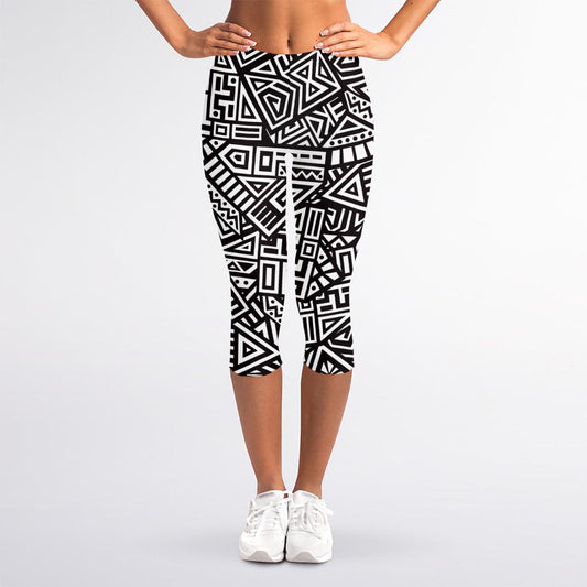 Tribal Aztec Geometric Pattern Print Women's Capri Leggings
