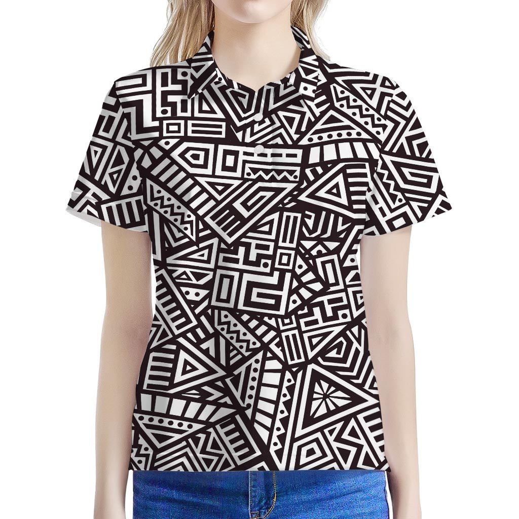 Tribal Aztec Geometric Pattern Print Women's Polo Shirt