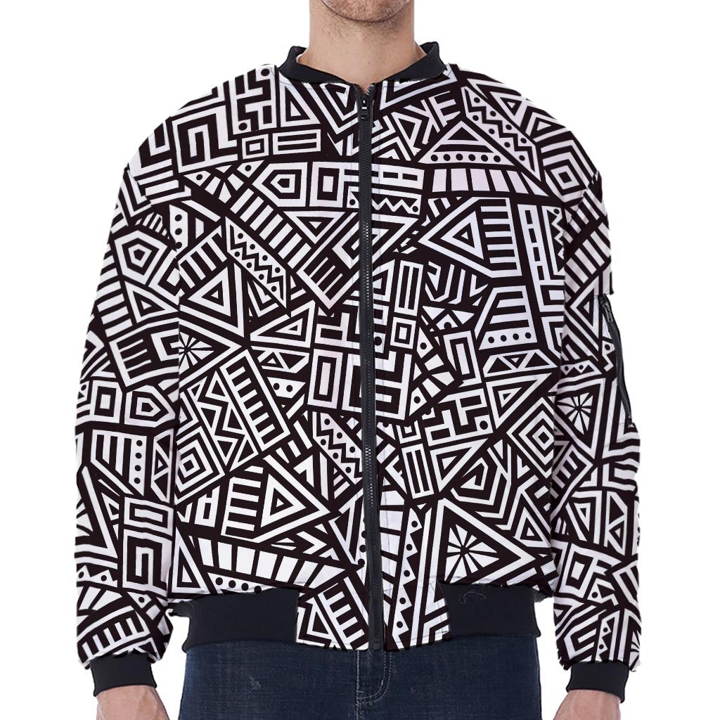 Tribal Aztec Geometric Pattern Print Zip Sleeve Bomber Jacket