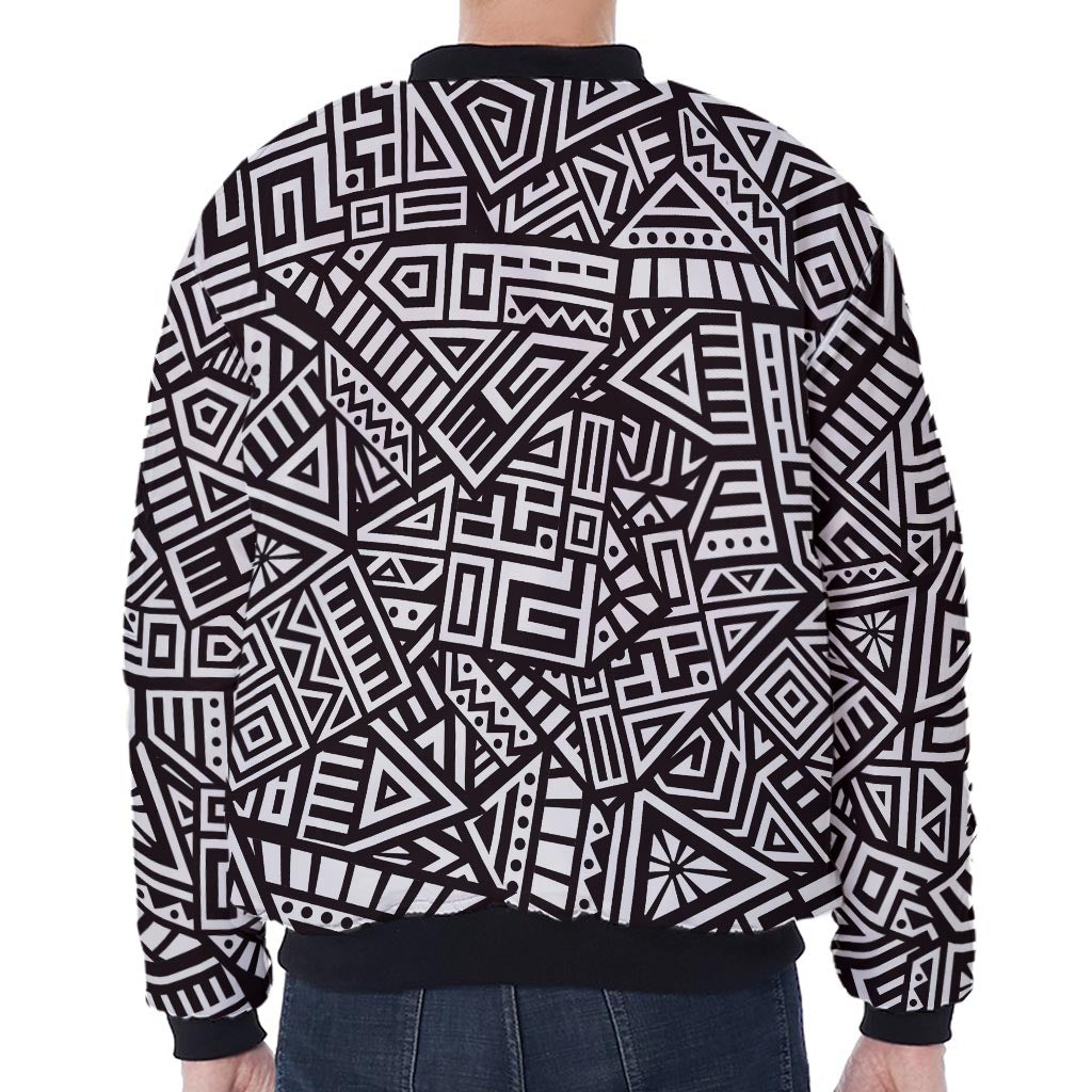 Tribal Aztec Geometric Pattern Print Zip Sleeve Bomber Jacket