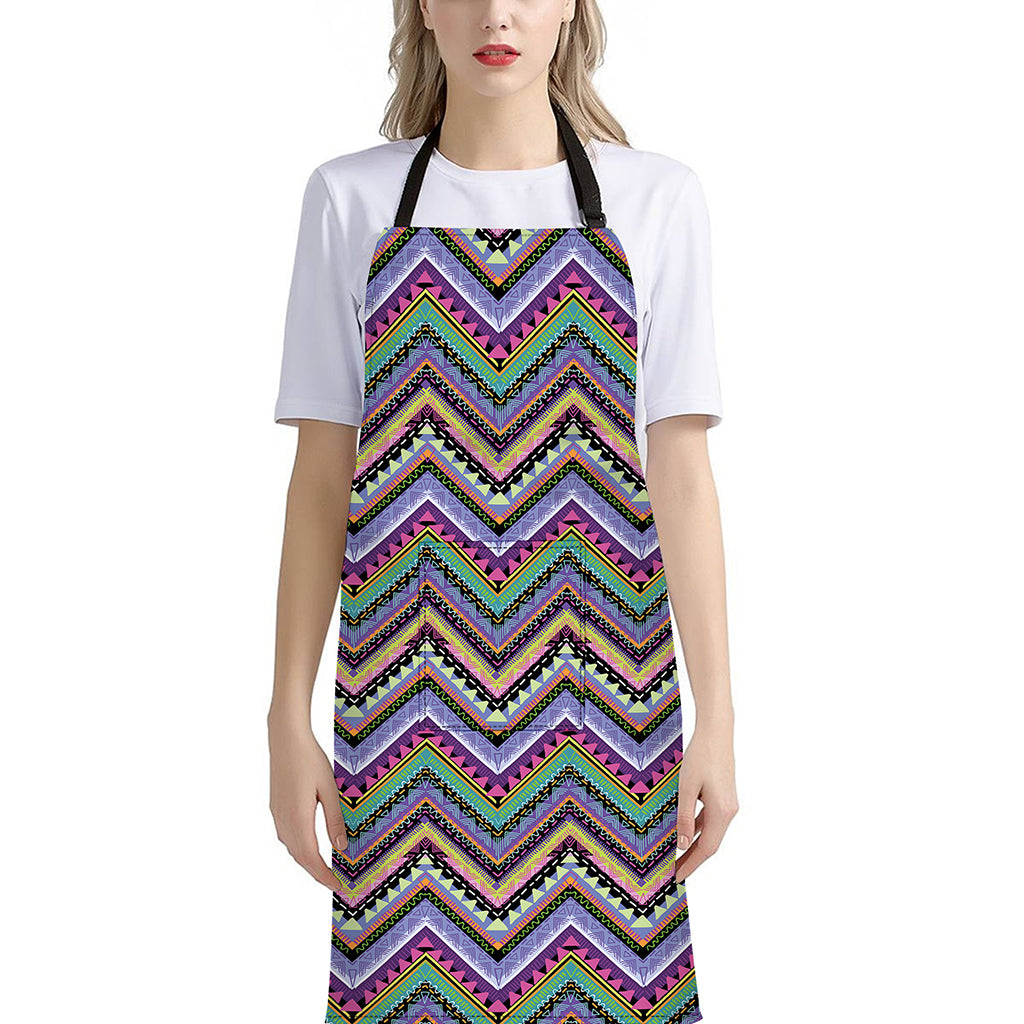 Tribal Aztec Hippie Pattern Print Bib Apron With Pocket