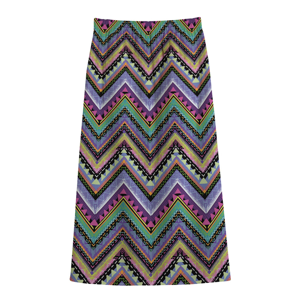 Tribal Aztec Hippie Pattern Print Cotton Front Slit Maxi Skirt