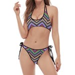 Tribal Aztec Hippie Pattern Print Halter Scoop Tie Side Bikini