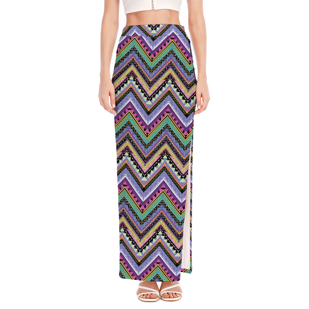 Tribal Aztec Hippie Pattern Print High Slit Maxi Skirt