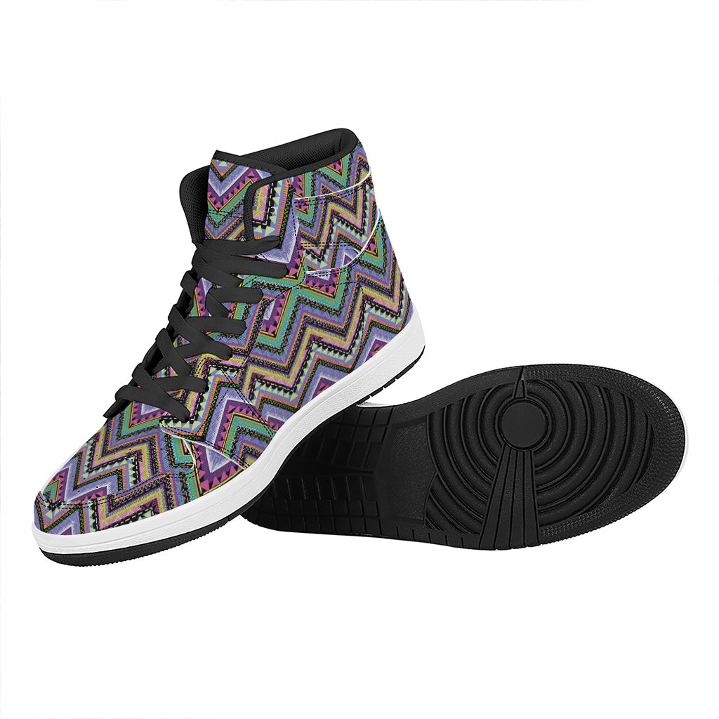 Tribal Aztec Hippie Pattern Print High Top Leather Sneakers
