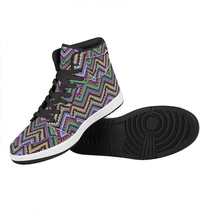 Tribal Aztec Hippie Pattern Print High Top Leather Sneakers