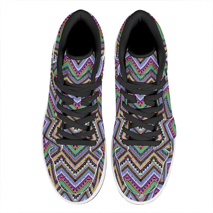 Tribal Aztec Hippie Pattern Print High Top Leather Sneakers
