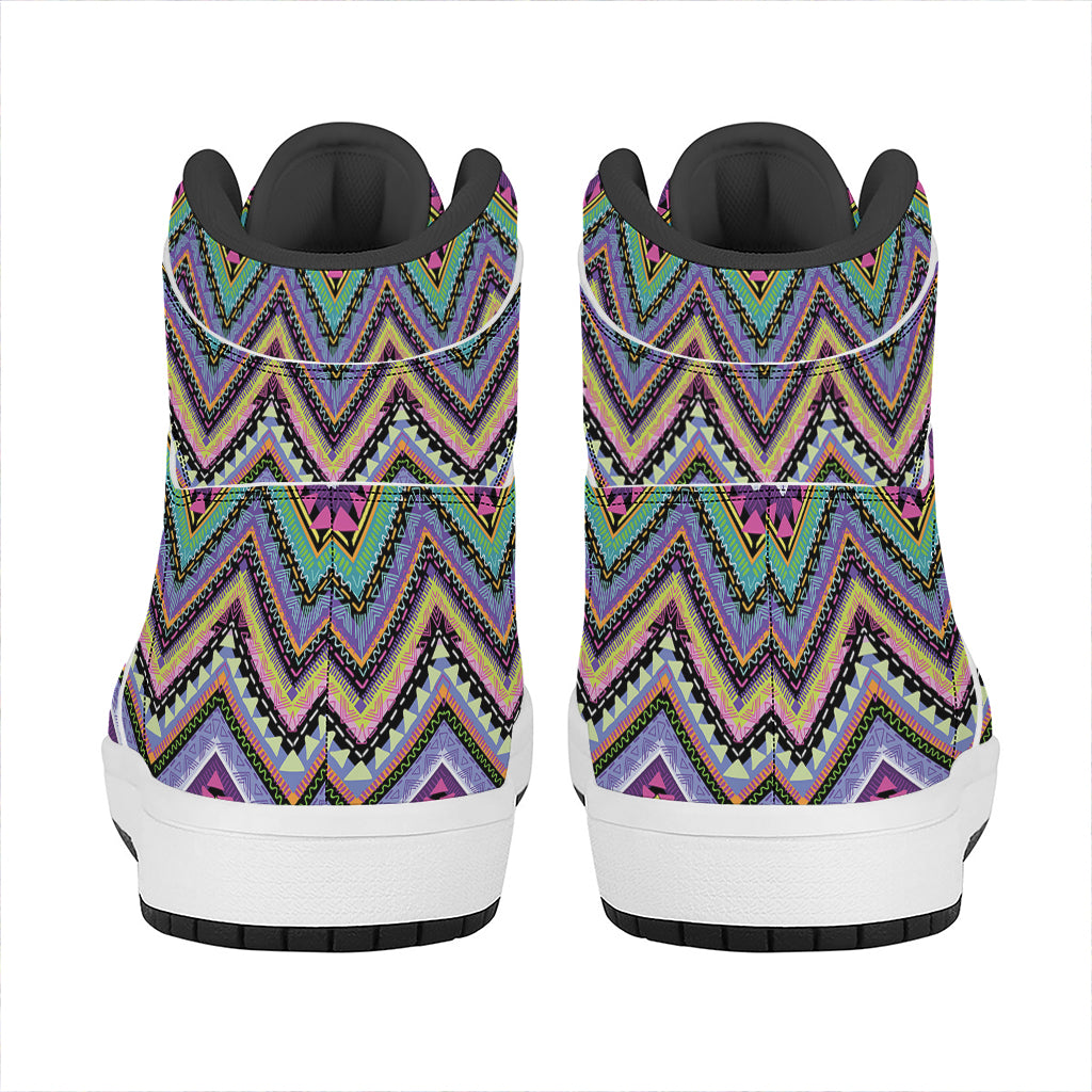 Tribal Aztec Hippie Pattern Print High Top Leather Sneakers