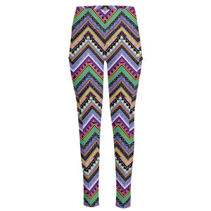 Tribal Aztec Hippie Pattern Print High-Waisted Pocket Leggings