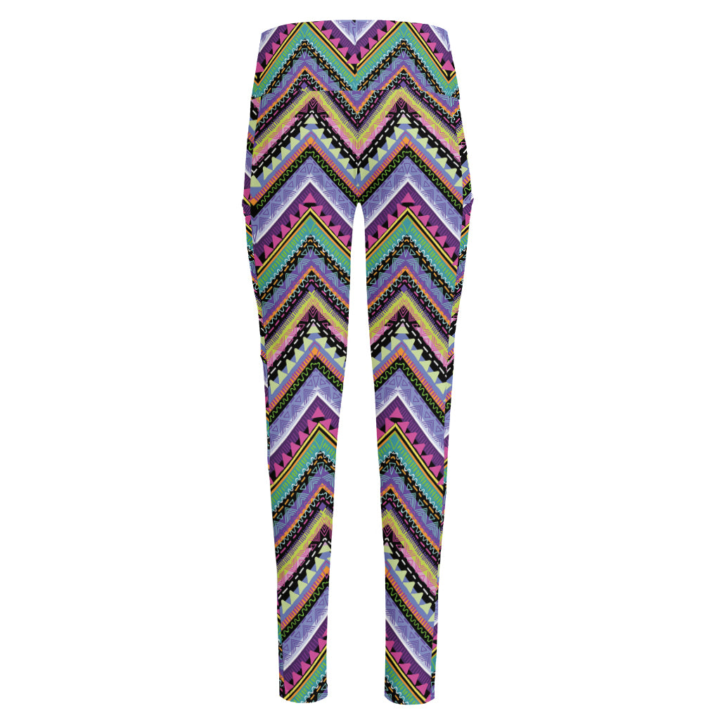 Tribal Aztec Hippie Pattern Print High-Waisted Pocket Leggings